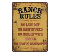 Primitive Western Ranch Rules Metal Sign 8x12 Inch Rustic Cowboy Wall Hanging For Farmhouse Dining Room Sunroom Porch 8 X 12 inch