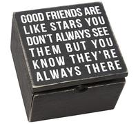 Primitives by Kathy 18192 Classic - Caja de madera con bisagras, 10,16 x 10,16 x 7,95 cm, Good Friends Are Like Stars
