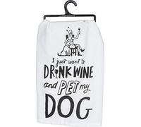 Primitives by Kathy Toalla de Cocina, algodón, Bebe Vino y Mascota mi Perro, Cuadrado de 28 Pulgadas
