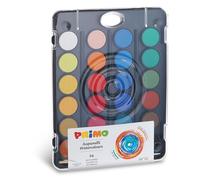 PRIMO - Acuarelas para Niños Artistas, 12 Colores + 1 Pincel para Pintar, Kit Paleta para Pintar, Colores para Niños +3 Años Acuarelables Diámetro 30 mm para Manualidades Creativas