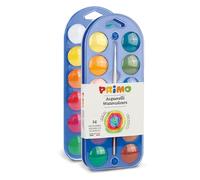 PRIMO - Acuarelas para Niños Artistas con 24 Colores Ø30 mm + 1 Pincel para Pintar, Kit Paleta para Pintar, Colores para Niños +5 Años Acuarelables para Manualidades Creativas, 24 Colores + 1 Pincel