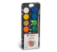 PRIMO - Acuarelas para Niños y Artistas 7 Metálicos y 5 Fluorescentes, Colores para Niños +3 Años Acuarelables Diámetro 30 mm + 1 Pincel, Kit Paleta para Pintar, Pintura y Manualidades Creativas