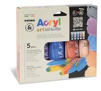 PRIMO Hobby & Professional - Pintura Acrilica Profesional, 5 Colores en Tubos de Color Acrílico Fino, Set de Acrílicos para Manualidades Adultos y Artistas, Acrílicos para Pintar, 75 ml Color Metal