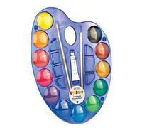 PRIMO Jumbo - Aquarellfarben mit 12 Farben für Kinder ab 5 Jahren, Durchmesser 44 mm + 2 Malpinsel + 1 Tube Weiße Tempera, Malpaletten-Set für Malerei und Kreative Arbeiten