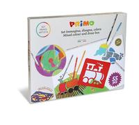 PRIMO - Maletín de Colores para Niños 3Años con 24 Rotuladores Punta Fina Superlavables, 24 Lápices Colores, 1 Lápiz HB y 6 Stencil Plantillas para Material Escolar y Papelería, Manualidades Niña Niño
