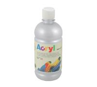 PRIMO Morocolor Acryl, 1 Frasco de 500 ml de Color Acrílico Fino, Plata, Efecto Cubriente y Luminoso, equipado con Tapón Dosificador