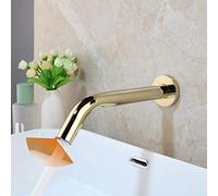PRIMUZ Grifo de baño dorado con sensor de montaje en pared automático manos libres sensor táctil grifo de lavabo grifo mezclador caliente y frío (color: dorado)