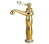 PRIMUZ Grifo de Lavabo Vintage for baño Dorado, Grifo Monomando for Lavabo for Agua fría y Caliente, Grifo de tocador de baño de latón Antiguo, Alto (Size : High)