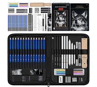 Prina Paquete de 50 unidades de dibujo, suministros de dibujo con cuaderno de bocetos de 3 colores, lápices de grafito y carbón, kit de dibujo profesional para artistas, adultos, adolescentes
