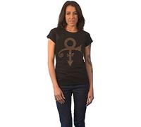 Prince Camiseta con logotipo de diamantes y símbolo dorado oficial para mujer, ajuste ceñido, color negro, Negro, S
