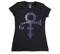 Prince Camiseta púrpura con símbolo de diamante con logo Nue oficial para mujer, corte ajustado, talla L, Negro , L