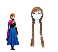 Princesa Anna Cosplay peluca 65 cm de largo trenzado pelucas sintéticas resistentes al calor para adultos peluca de disfraces de fiesta de Halloween + gorra de peluca