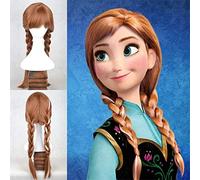 Princesa Anna Elsa Cosplay Pelucas para Mujeres Niñas Larga Recta 70cm Dos Trenzas Peluca de Película de Anime Sintética Resistente al Calor Marrón Anna