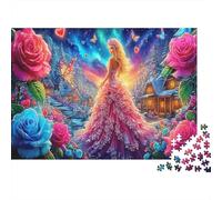 Princesa con Vestido Floral Rompecabezas Clásico De 1000 Piezas Cartón Reciclado Pueblo Invernal Coordinación Ojo-Mano, Tiempo Libre, Regalo De Cumpleaños para Adolescentes 12+ 52x38cm/1000pcs