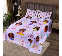 Princesa Coverlet Set M Size African Style Sweet Girl Print Durable Edredón para Niñas Adolescentes Dreamy Castle Rainbow Lila Suave Poliéster Quilt Set con 2 Fundas de Almohada