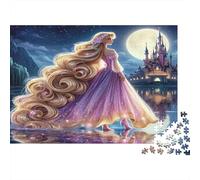 Princesa de Cabello Largo Puzzle de 1000 Piezas Juego de Puzzle 1000 Piezas Castillo Fantástico Noche de Luna Papel para Adultos Relajación Decoración Regalo 38x26cm/1000pcs