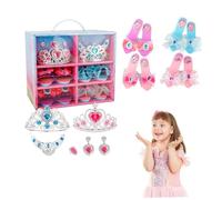 Princesa Dress Dress Shoes 6 cuadrículas para niñas niños pequeños con 4 pares de zapatos de juego y juguetes de joyería, glamorosos elegantes regalos de niña de 3 años para niños pequeños