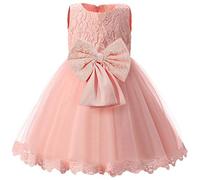 Princesa Dresses Los Vestidos de Boda de Los Bebés de Los Cabritos Princesa Floral Dresses del Bowknot de La Dama de Honor de la Boda del Cordón(3-4Years, Rosado）