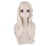 Princesa Elsa Cosplay Pelucas Nieve Hielo Reina Larga Luz Amarilla Sintética Peluca de pelo ondulado Disfraz de fiesta Peluca Anime + Gorra de peluca KUP630 Elsa A