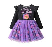 Princesa Fiesta Niñas Halloween Trajes Niño Conjunto de Vestido Lindo Dibujos Animados Estampado De Malla Tutú Vestido Con Mangas De Calabaza Top Para Fiesta Vacaciones Niñas 98, morado, 5-6 años