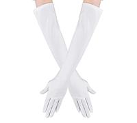 Princesa Guantes Satén Largos Mujer Guante Long Satin Finger Gloves de Baile Nupcial para Opera Guantes Elásticos Blancos para Fiesta Tamaño Adulto Longitud Total 21,5"Víspera de Todos Los Santos