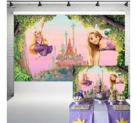 Princesa Rapunzel telón de fondo de fiesta de cumpleaños decoración de telón de fondo de árbol de castillo enredado con tema de cuento de hadas pancarta de mesa de pastel de 5 x 3 pies 96