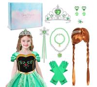 Princesa Vestir Accesorios,Princesa Anna Disfraces Accesorios,Anna Joyas para Niñas con Peluca Collar Pulsera,Anna Regalo para Niñas Carnaval Fiesta Cosplay
