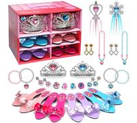 Princesa Vestir Niñas Zapatos - Niño Pequeño Tacones Juega Zapatos y Fingir Accesorios de Joyería Conjuntos, Juguetes para Nniñas con Niños Corona, Collar, Pendiente para Niñas de Edad 3-6 Cumpleaños