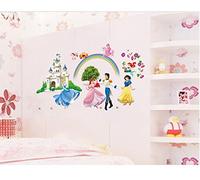 Princesas bailando La bella durmiente arco iris Castillo real Príncipe a caballo Etiqueta de la pared mural colorido grande Art deco casa Decoración de pared