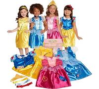 Princesas Disney - Baúl de 4 Disfraces de las Clásicas Princesas Disney - Este Set Incluye Hasta 21 Piezas y Accesorios - Tallas Ajustadas a Niñas 4 - 6x (L)