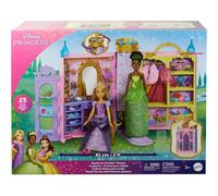 Princesas Disney : Cofre con Tocador, Vestidor, Pasarela Giratoria y 25 Accesorios Muñecas (No Incluidas)