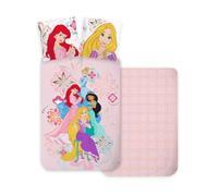 Princesas Disney Funda Nórdica Bebé 100x135 + Funda Almohada 40x60 Algodón | Ropa de cama bebé reversible | Algodón natural suave transpirable | Ariel Jasmine Cenicienta Disney | 0-3 | Idea regalo