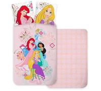 Princesas Disney Funda Nórdica Cama 90 140x200 + Funda Ariel Jasmine | Ropa de cama reversible | Algodón natural transpirable Oeko-Tex | Rapunzel Cenicienta Disney | Niña | Lavable a máquina