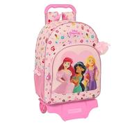PRINCESAS DISNEY SUMMER ADVENTURES - Mochila Escolar Grande con Carro, Mochila Niño, Mochila Infantil, Adaptable a Carro, Ideal para Niños en Edad Escolar, Versátil, 33x15x42 cm, Color Rosa Claro