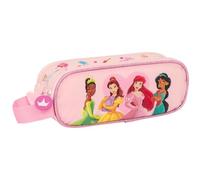 Princesas Disney Summer Adventures - Portatodo Doble Niño, Estuche Infantil, Estuche Niño, Ideal para Niños en Edad Escolar, Cómodo y Versátil, Calidad y Resistencia, 21x6x8 cm, Color Rosa Claro