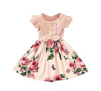 Princesas Niños Mangas Flores Princesa Pajarita Casual Ropa de Bebé Niños Ribete Fiesta de Niños Arco Niñas Ropa y Falda Roja Niñas Niñas, Rosa., 18-24 meses