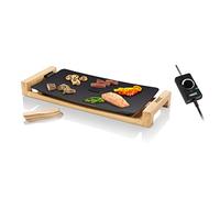 Princess 103026 Plancha Table Chef Pure Black, Exterior moderno de bambú, superficie de 50 x 25 cm, 2200 W, revestimiento de aluminio