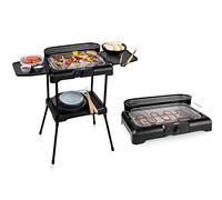 Princess 112250 Barbacoa Eléctrica con estantes Laterales 2 en 1, Parrilla de sobremesa o Barbacoa de pie, 2 Parrillas a 2 Alturas, Superficie de 40 x 24.5 cm, termostato Ajustable, Negro