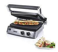 Princess 117300 - Parrilla de contacto con dos termostatos regulables, de mesa y sandwichera, Negro