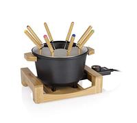 Princess 173025 Fondue Pure con carcasa de bambú y volumen de 1.5 L, adecuada para 8 personas para fondue de queso, chocolate, caldo o aceite, olla de aluminio fundido a presión, 800 W, Negro y bambú