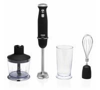 Princess 221220 Set de batidora de mano, Control de velocidad, 800 W, incluye taza de medir, picador y batidor, acabado de goma para un agarre ergonómico, acero Inoxidable, negro