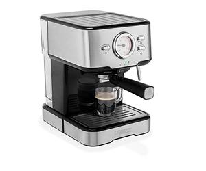 Princess 249412 Máquina de café para Espresso, Compatible con cápsulas Nespresso y café molido, 1 o 2 tazas, 20 bares de presión, Depósito extraíble de 1.5L, con espumador de leche, 1100 W