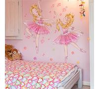 Princess and Swan Wall Sticker Cute Kids Room Ballerina Flower Butterfly Wallpaper Kindergarten Baby Room Decoration Dance Room Decoration(Pink a)