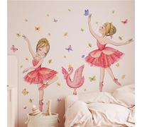 Princess and Swan Wall Sticker Cute Kids Room Ballerina Flower Butterfly Wallpaper Kindergarten Baby Room Decoration Dance Room Decoration(Red)