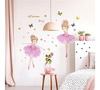 Princess and Swan Wall Sticker Cute Kids Room Ballerina Flower Butterfly Wallpaper Kindergarten Baby Room Decoration Dance Room Decoration(Pink b)