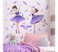 Princess and Swan Wall Sticker Cute Kids Room Ballerina Flower Butterfly Wallpaper Kindergarten Baby Room Decoration Dance Room Decoration(Purple b)