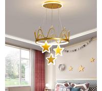 Princess Bedroom Star Crown Daughter Room Small Pendant Light Warm Cartoon Decorative Color Ceiling Hanging Fixtures, LED Chandelier