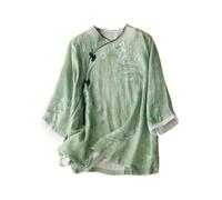 Princess Bride Hanfu - Blusa holgada de algodón ramie para verano, manga 3/4, cuello en V, ropa tradicional china con botones de rana, A11, talla L, multicolor