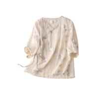 PRINCESS BRIDE Hanfu Summer Hanfu - Blusa holgada casual de algodón con manga 3/4, cuello en V, ropa tradicional china con botones de rana china, A14, talla S, multicolor, S