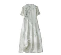 PRINCESS BRIDE Vestido cheongsam de verano con mangas de 3/4 con estampado de lino, vestido vintage slim fit con abertura lateral A02, Color blanco., XL